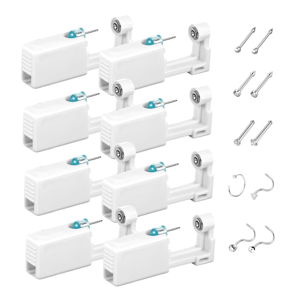Nose Piercing Kit with Gun 8pcs Sterile Safe Beginner Friendly Set with 6 Nose Studs and Swabs
