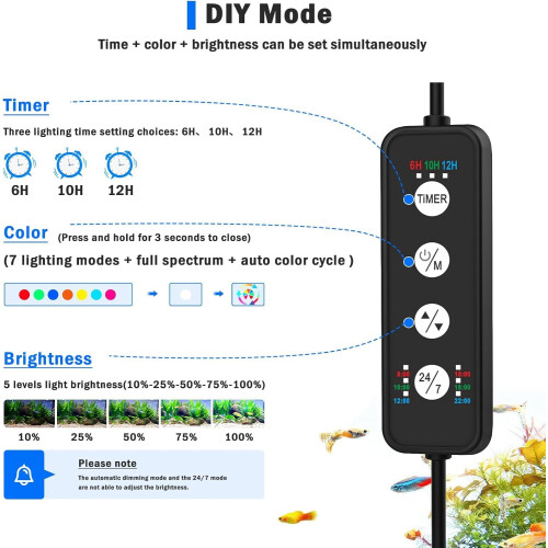 AQQA LED Aquarium Light, 24/7 Mode Clip on Fish Tank Light, Full Spect 1