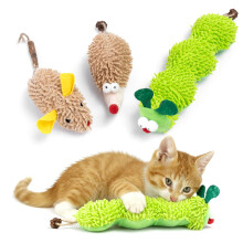 Interactive Plush Cat Toys Catnip Toys for Indoor Adult Kittens Cat Chew Toy for Teeth Cleaning Bite-Resistant Plush Caterpillar,Mouse,Hedgehog Desig
