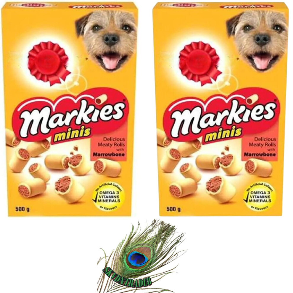 Skvdntrade8 Crunchy Mini Markies Dog Treats – 2 X 500G Value Pack | Chewy Meaty-Filled Biscuits Dog Treats With Marrowbone | Packed By Ltd