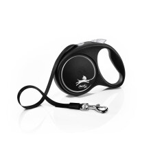 flexi Black Design M | 5 m retractable tape leash for dogs up to 25 kg | Black/silver | Retractable dog lead | Weight: 240 g | Dimensions: 11.2 x 16