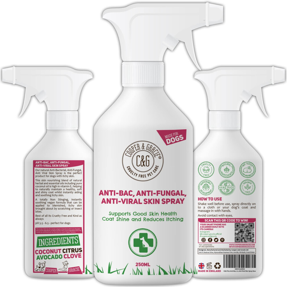 C&G Pets Dog Itch Spray For Skin Relief - Antibacterial Anti-Fungal Itchy Dog Spray For Skin Relief | Fast-Absorbing Antiseptic Spray For Do