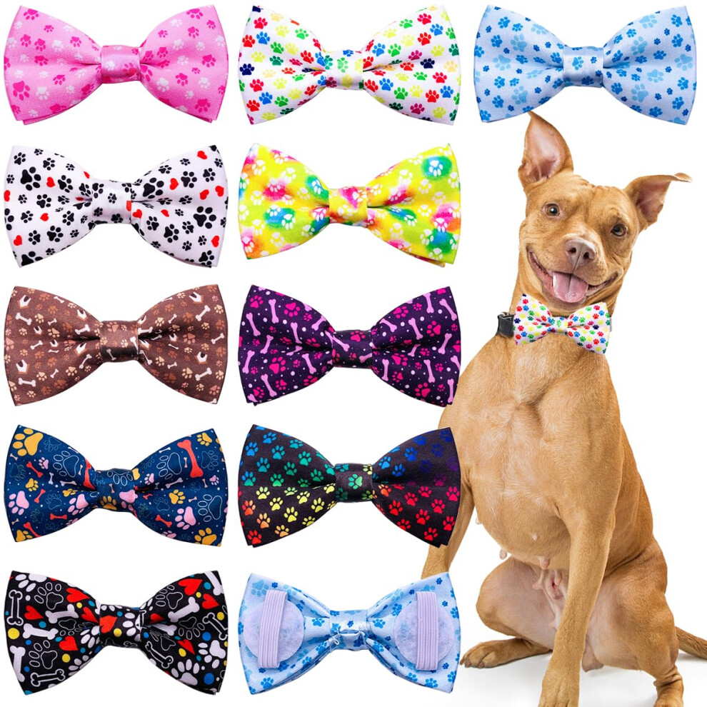 Bipy 10 Pack Dog Bow Ties Paw Print Dogs Bowties Slip On Collar Pet Ch