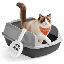 Feandrea High Sided Cat Litter Tray, XL Open Top Litter Box with Scoop, for Kittens, Large Cats, Slate Grey PPT009GN01