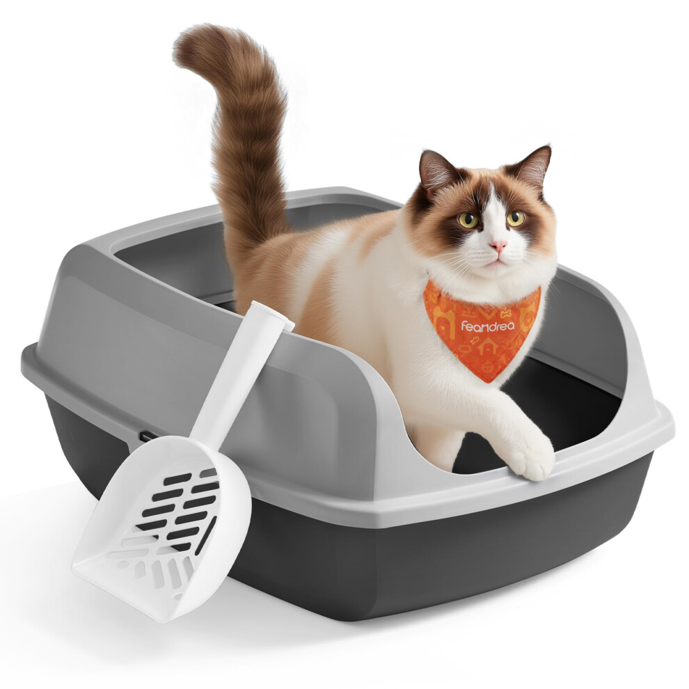 Feandrea High Sided Cat Litter Tray, Xl Open Top Litter Box With Scoop, For Kittens, Large Cats, Slate Grey Ppt009gn01