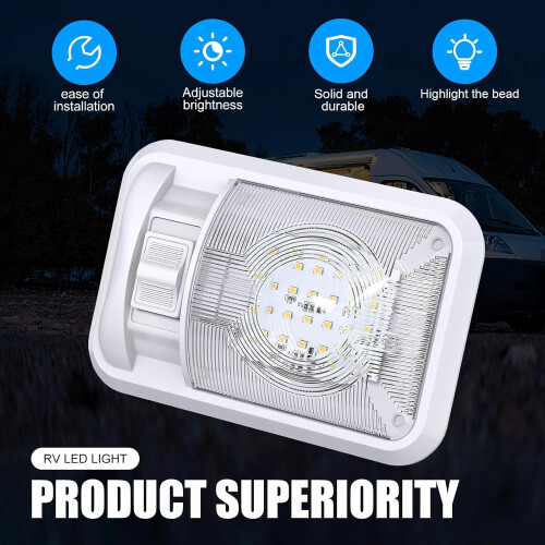 RV LED Ceiling Dome Light 12V Super Bright 6500K with Stepless Dimmable Switch for Camper Van 1