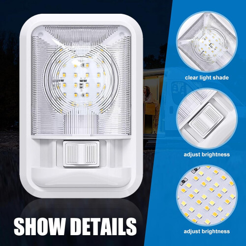 RV LED Ceiling Dome Light 12V Super Bright 6500K with Stepless Dimmable Switch for Camper Van 2