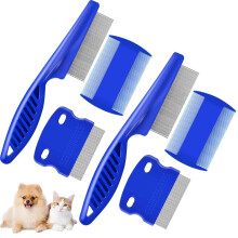 Brillirare 6 Pack Flea Lice Comb, Stainless Steel Dog Cat Grooming Combs with Rounded Teeth, 2-in-1 Double Sided Professional Pet Tear Stain
