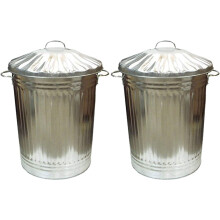 OptiProducts 2 x Large 90L Litre Galvanised Steel Metal Bin With Lid Ideal for Animal Feed/Storage/Rubbish/Dustbin