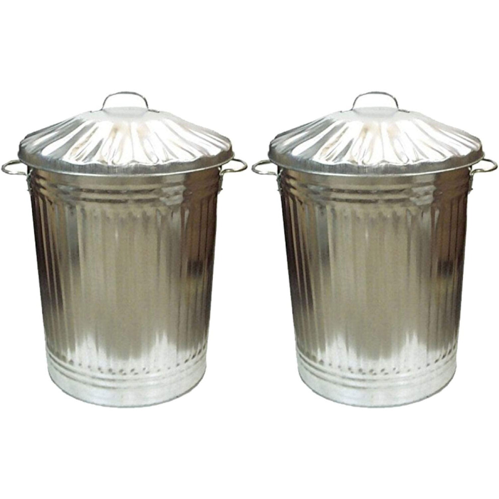 Optiproducts 2 X Large 90L Litre Galvanised Steel Metal Bin With Lid Ideal For Animal Feed/Storage/Rubbish/Dustbin