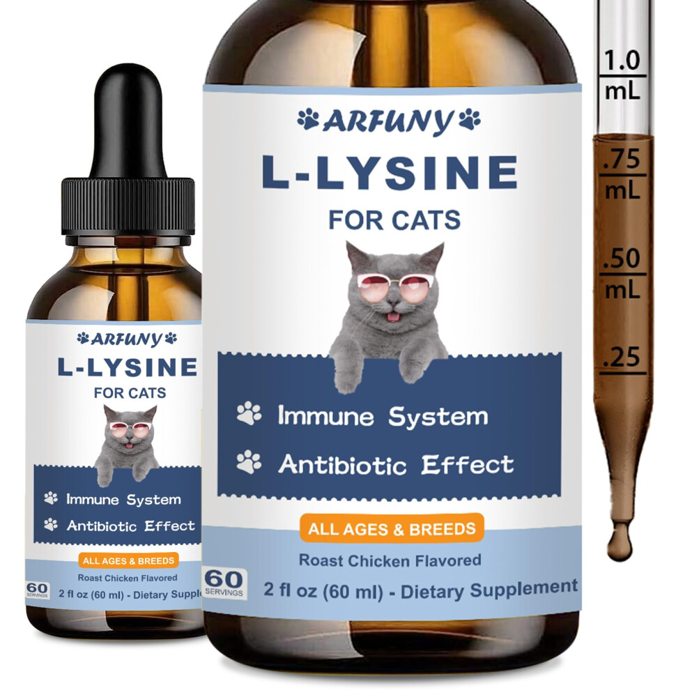 Santkol L-Lysine For Cats - Cat Immune Support - Lysine For Cats - 60Ml Drops For Respiratory, Sneezing, Runny Nose, Eye Function - Roast Chicken Fla