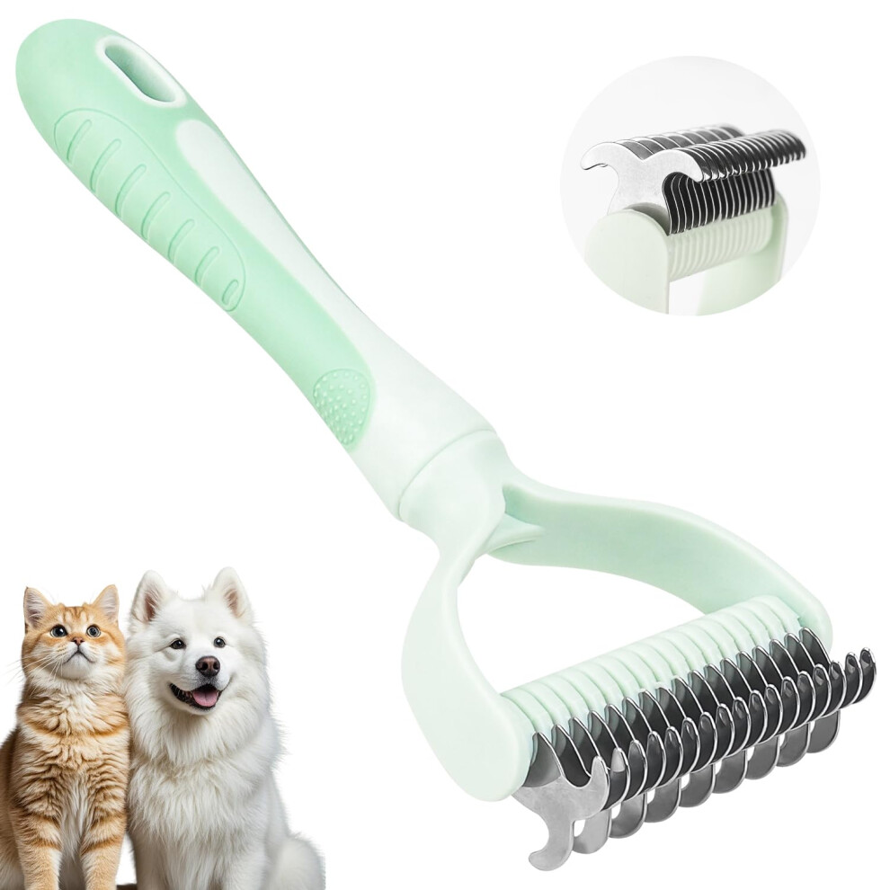 Moxyoy Dematting Comb For Dog And Cat, 2 In 1 Double Sided Pet Grooming Brush, Undercoat Rake Deshedding Tool For Small, Medium & Large Dogs