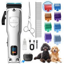 FuzzyFix Dog Clippers for Grooming for Thick Heavy Coats, Professional Pet Grooming Clippers Supplies Kit Low Noise Rechargeable Stainless S