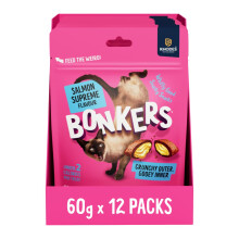 BONKERS Cat Bites 12 x 60 g, Crunchy & Soft Salmon Supreme Flavoured P