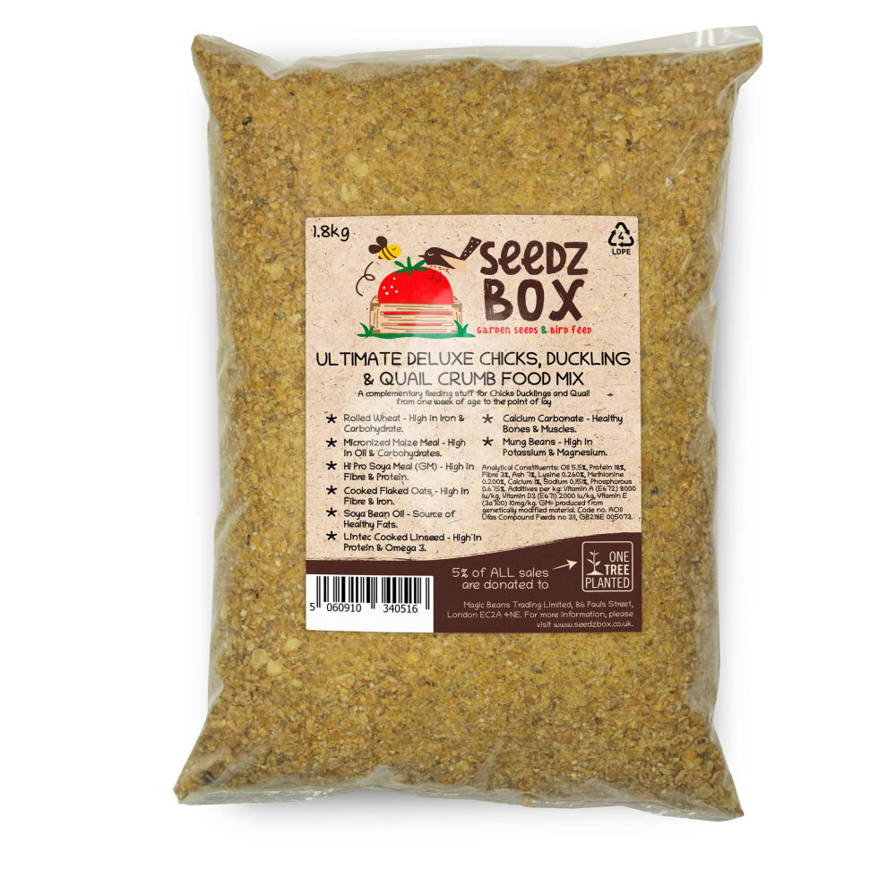 Seedzbox Chick Crumb Feed 1.8Kg Food - Chick Duckling And Quail Crumb Food Mix - Complete Poultry Grower Mash Feeding Stuff From One Week Of Age - Se