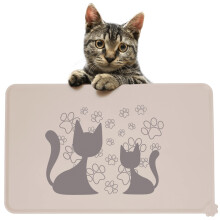 Dog Cat Food Mat Dog Bowl Mat Pet Waterproof Dog Cat Feeding Mat Silicone Non Slip Dog Mat For Bowls (Latte Cat)