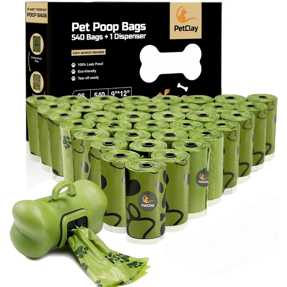 Petclay Poo Bags For Dog Waste, 540 Counts Biodegradable Dog Poop Bags, 100% Leak Proof And Extra Thick Refill Rolls For Dogs