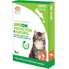 Cat Flea Spot On Drops - Cats & Kittens from 4 Weeks -100% Natural, with Organic Neem Oil - Moisturise Skin, Prevent Fleas, Ticks, Itchy Skin - 5 Pip