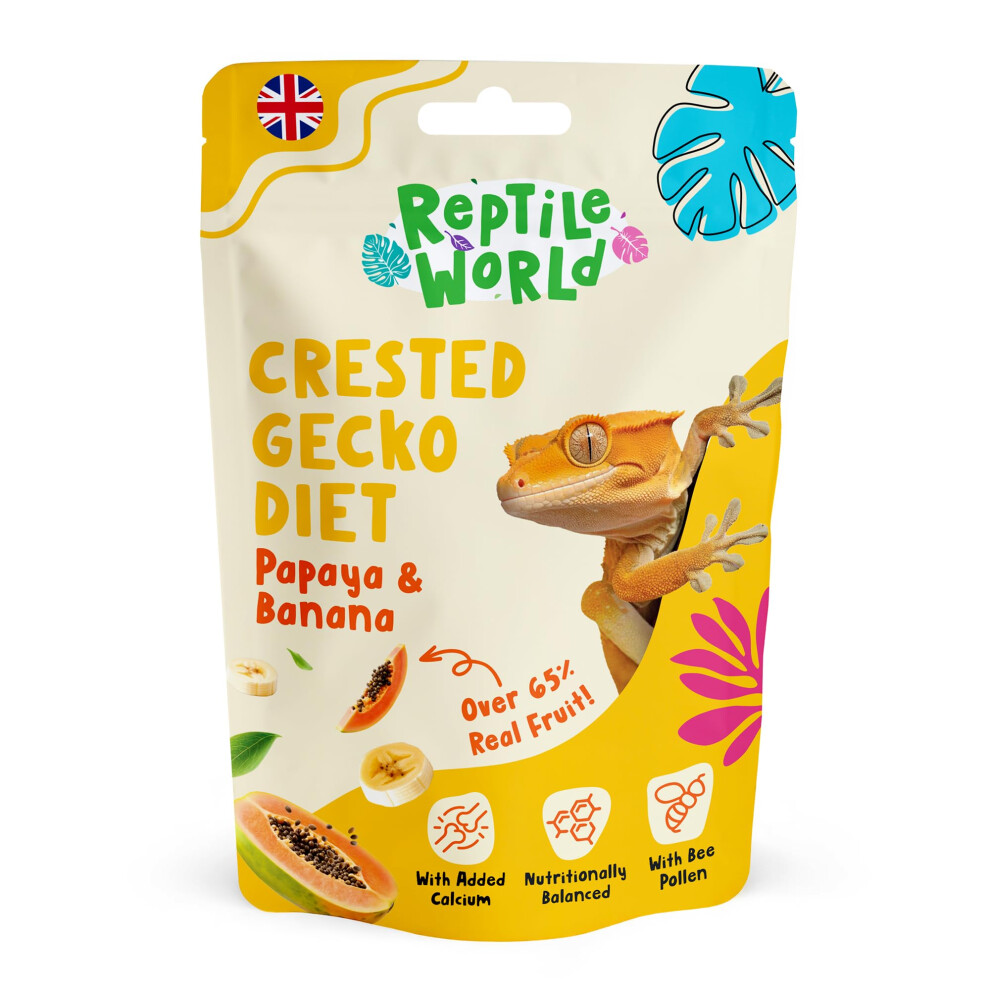 Reptile World Crested Gecko Diet - Papaya & Banana 60G | Complete Food For Geckos, All Natural, 65% Real Fruit, Made In The Uk