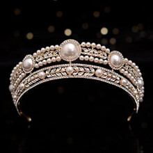 Crystal Pearl Bridal Tiara Vintage Rhinestone Wedding Crown Headband for Bride Pageant