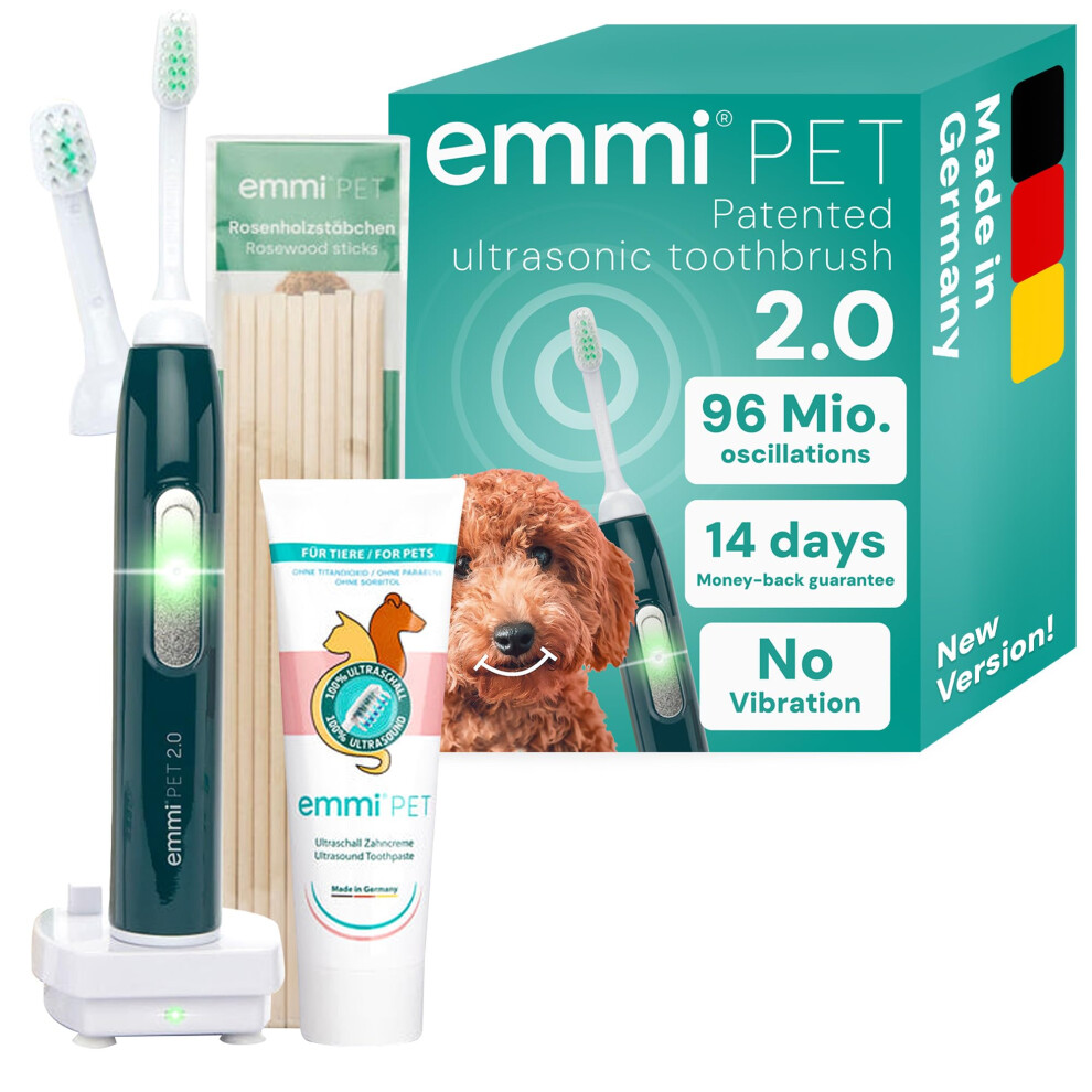emmi-pet 2.0 Ultrasonic Dog Toothbrush & Toothpaste Set | Plaque Remover for Teeth Dogs & Cats | Silent & No Scrubbing | Small & Large Dog Toothbrush