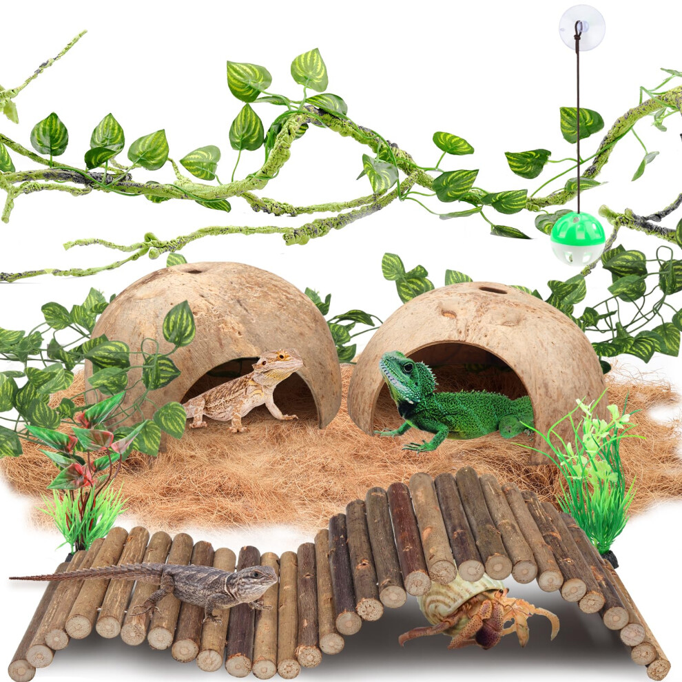 Quozuo Crested Gecko Tank Accessories, Reptile Climbing Vines Hanging