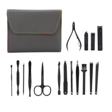 Luxury Nail Grooming Set With Stainless Steel Tools, 16PC Manicure Kit For Hand Foot Facial Care In Compact PU Leather Pouch Includes Eyebrow