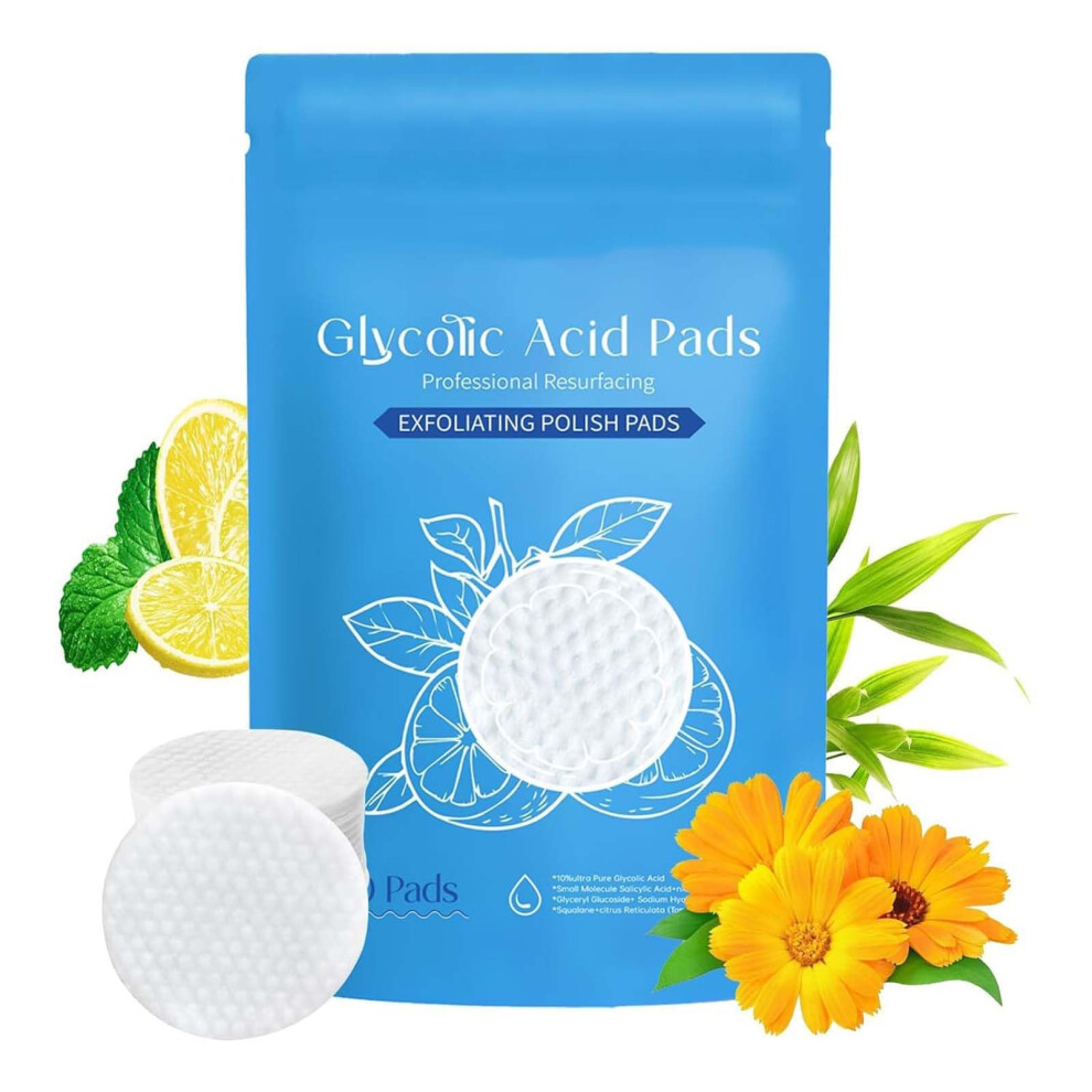 Glycolic Acid Pads 10% with Salicylic, Aloe and Vitamin E, Deep Pore Cleansing for Sensitive Skin 40pcs