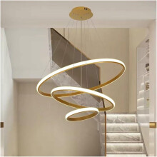 Modern LED Chandelier with Adjustable 3 Rings, Dimmable Gold Pendant Light for Living Room