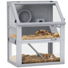 PawHut Wooden Hamster Cage, 3 Tier Gerbil Cage with Detachable 32cm De