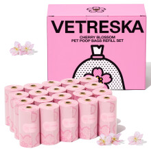 VETRESKA Dog Poop Bags 300 Count - 20 Cherry Blossom Scented Refill Rolls | Leak Proof Pet Waste Bags for Large Dogs, Puppy & Cat Litter | S