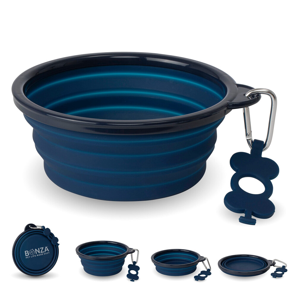 Bonza Large Collapsible Dog Bowl 1000 Ml, Sturdy Reinforced Rim, Inclu