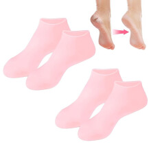 Moisturizing Gel Socks for Cracked Heels with Aloe, Soft Silicone Spa Socks for Women, 2 Pairs