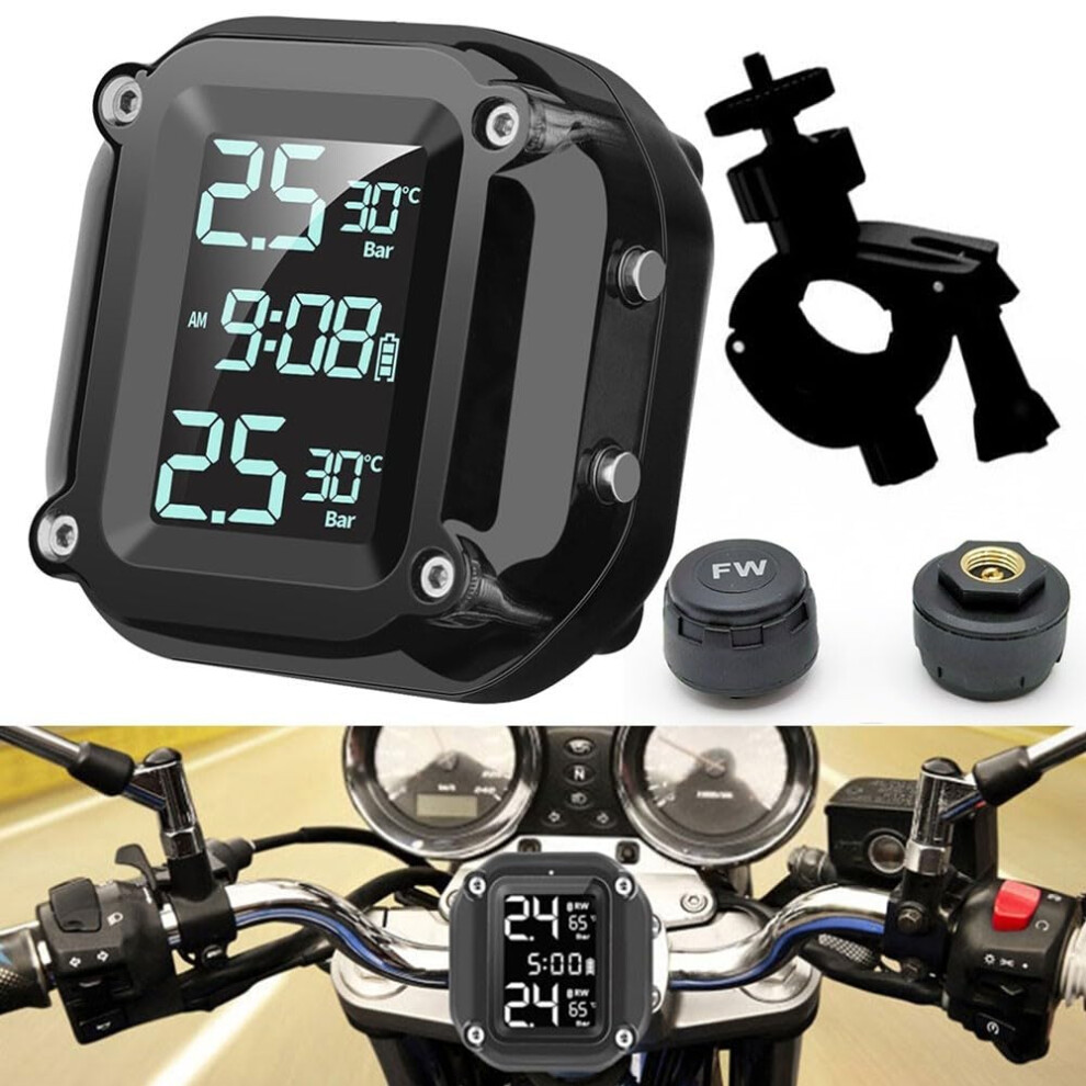 Motorcycle Tire Pressure Monitoring System With Digital Lcd, 2 Sensors, Realtime Safety Alerts 9070919020285