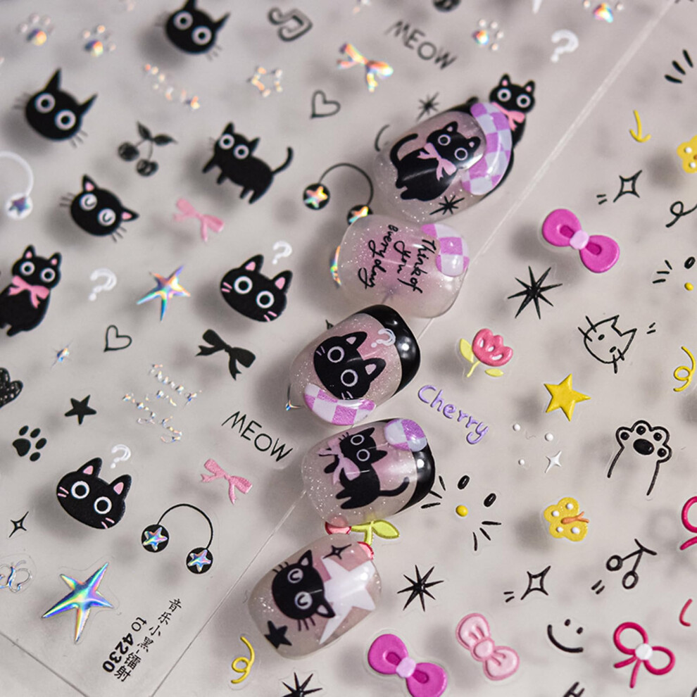 5D Embossed Cartoon Nail Art Stickers Decals for Manicure, Cute 4 Styles Nail Accessories