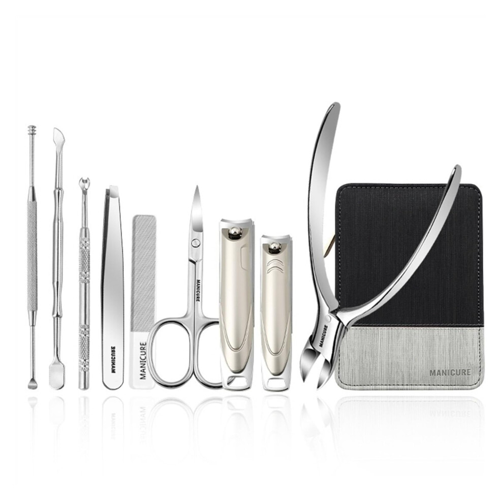 Manicure Set 9Piece Professional Stainless Steel Nail Clippers Kit with Olecranon Clipper and Leather Case
