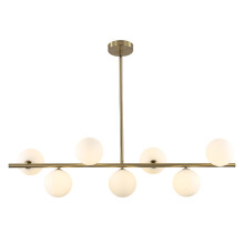 Modern Globe Chandelier 7Light White and Gold Linear Pendant for Kitchen Island and Dining Room