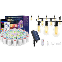 50FT Outdoor Solar String Lights with Remote, Waterproof RGB Eaves Lights, 72 Modes, Dual Charging
