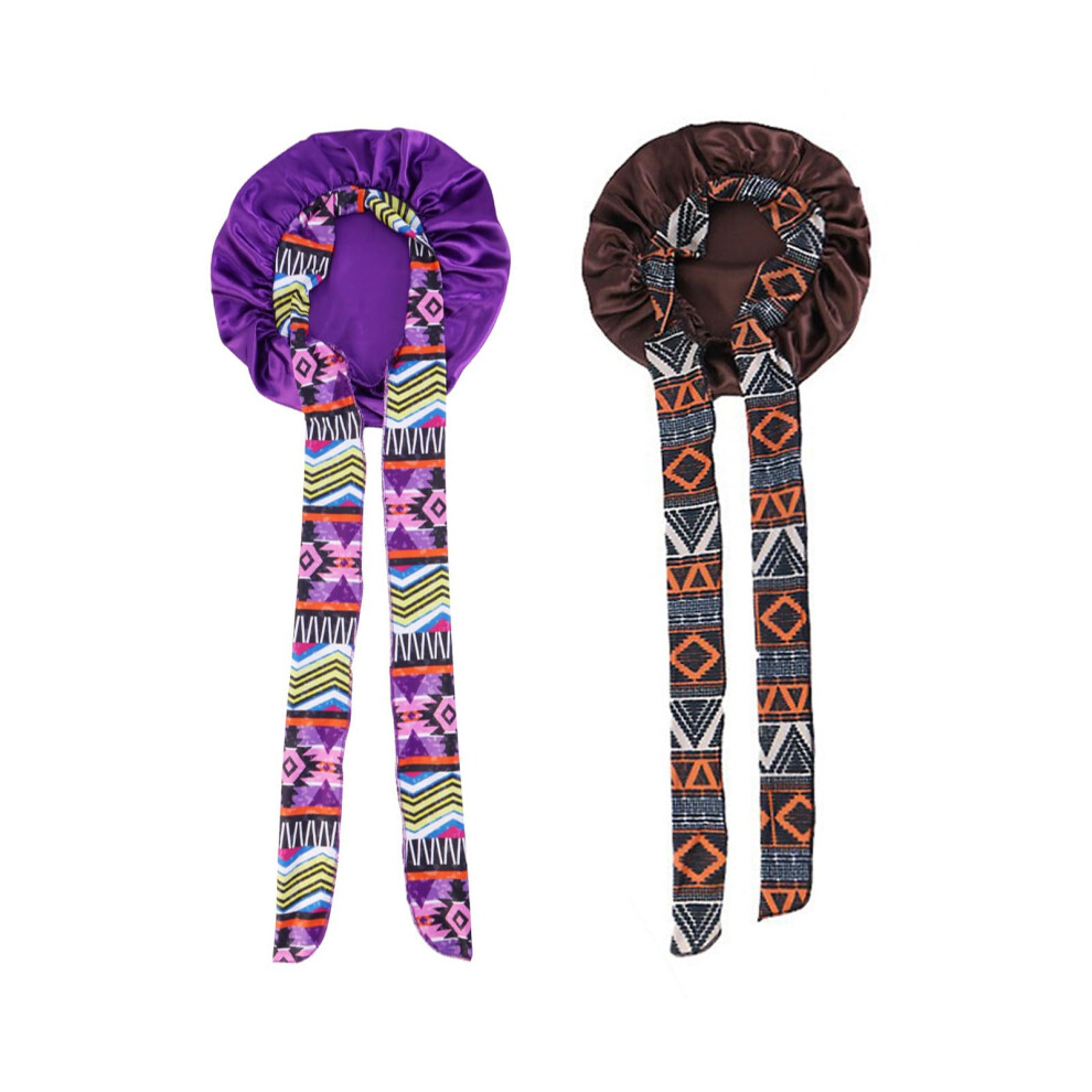 Silk Bonnet for Sleeping Long Hair, Satin Hair Bonnet for Curly Hair, Soft Elastic Band, 2 Pcs