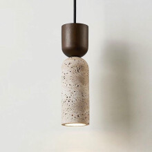 Modern Pendant Light Yellow Travertine Cylinder Natural Stone Nordic Design Adjustable Height