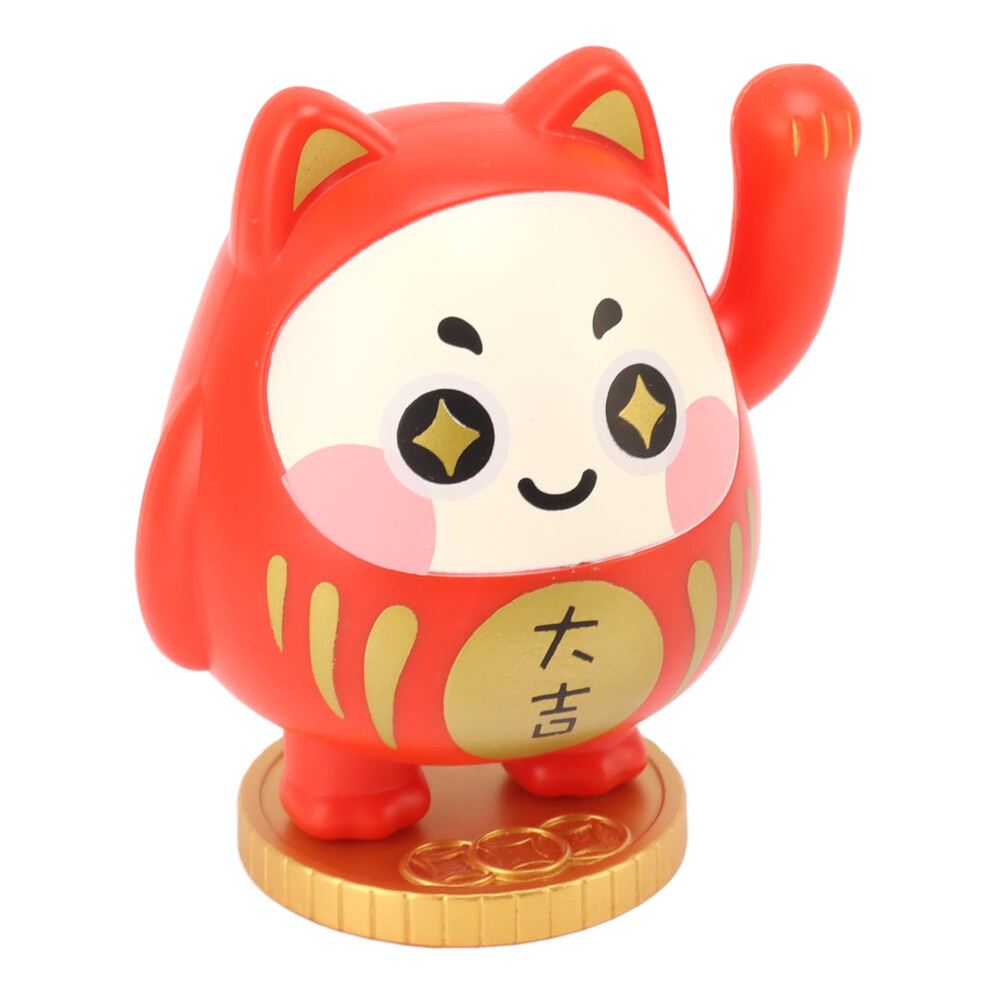 Solar Powe Waving Lucky Cat Ornament, Fortune Cat For Car Dashboard Or Cafe Counter Red 9070919993800