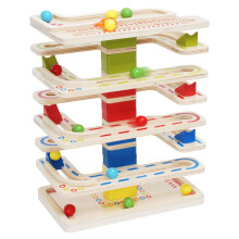 Wooden Marbles Run Ball Drop Toys Race Track Ramp Set with 16 Marbles Whirling Game Activity Early Educational Montessori Learning Toys Best Gifts