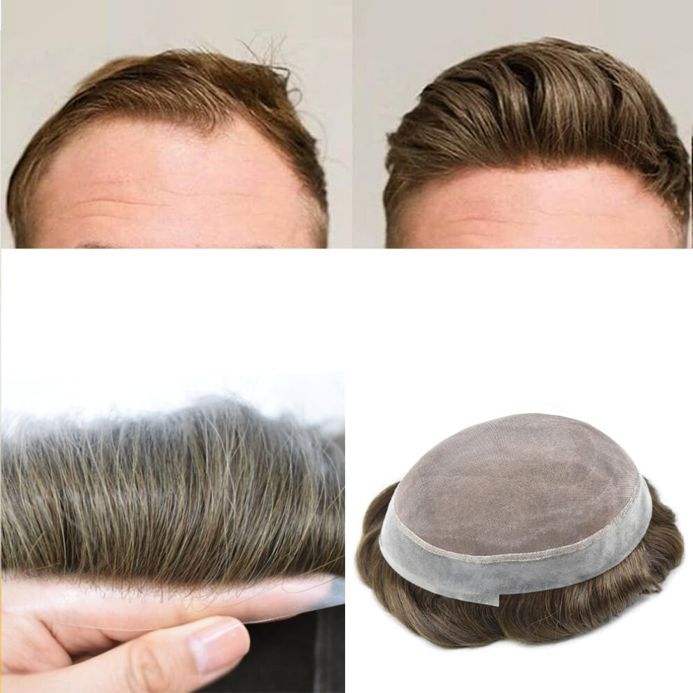 Unisex Brown Men's Hair Toupee With Natural Hairline, European Remy Human Hair Mono Base, 7X9 #4 Medium