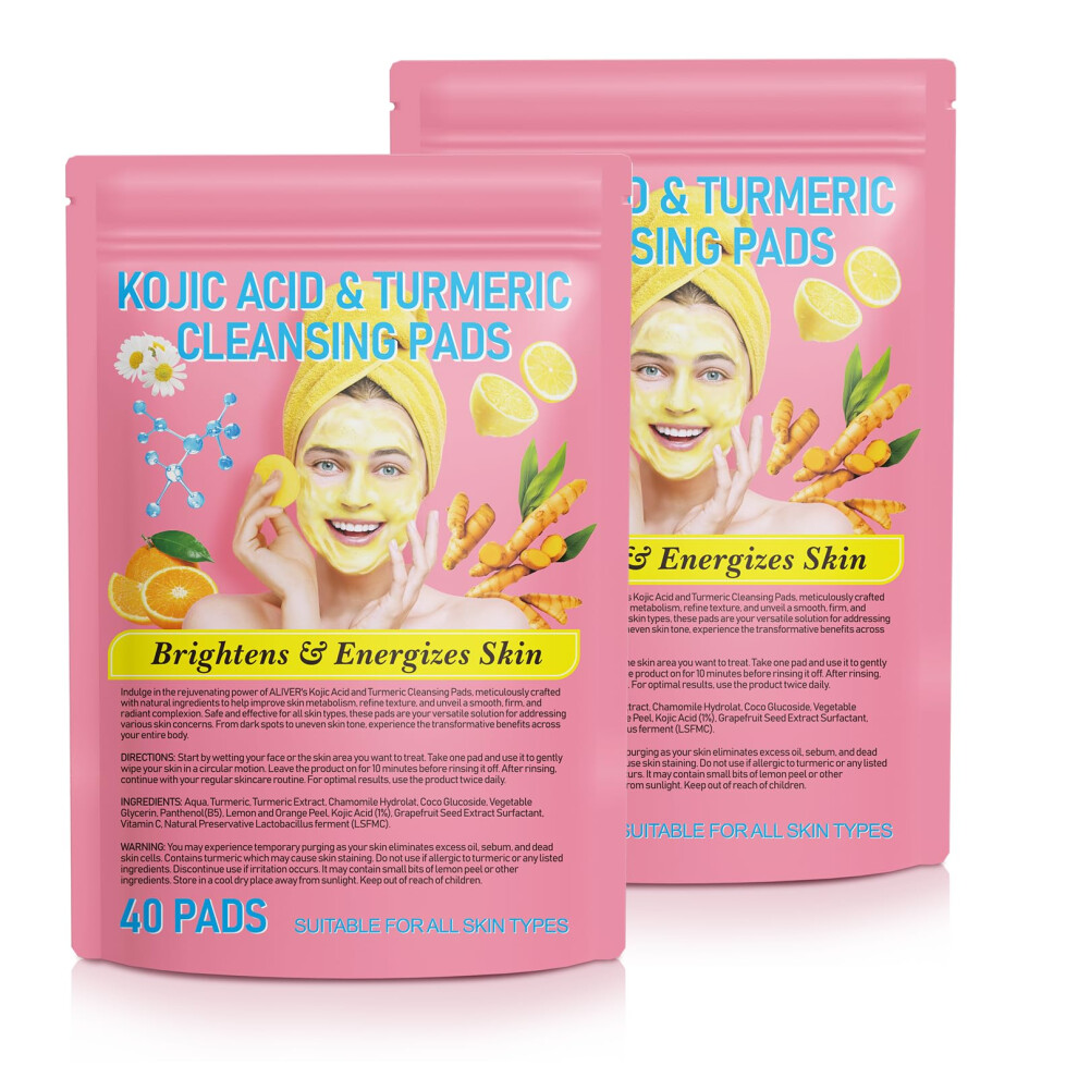 Turmeric Face Pads for Dark Spots and Glowing Skin, Deep Pore Cleansing Exfoliation 80 PCS