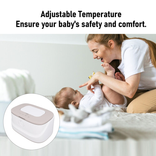 Large Capacity Baby Wipe Warmer with Night Light, Adjustable Temp, Gray 2