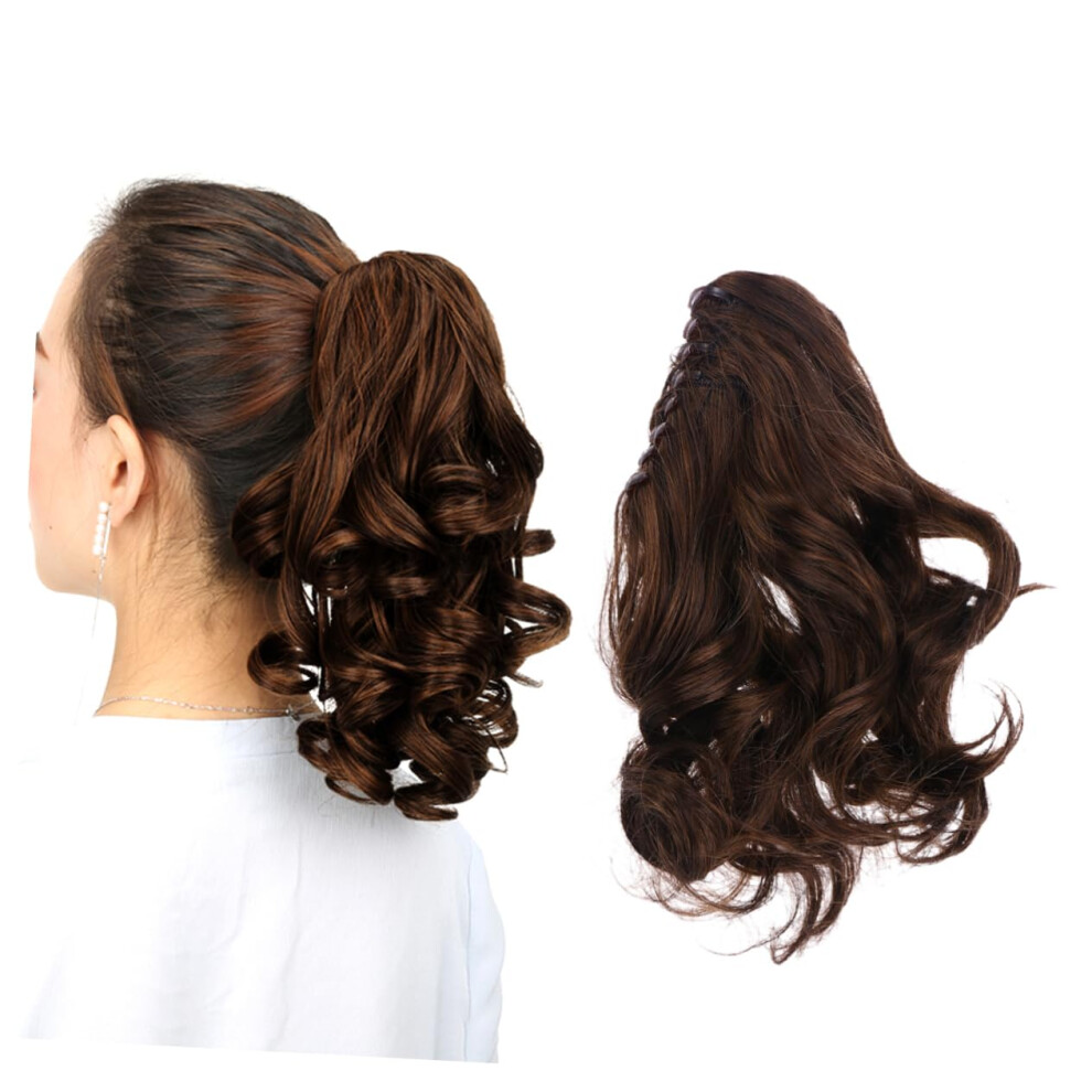 Curly Synthetic Hair Wig Ponytail Hairpiece Light Brown Claw Clip, Heat Resistant Natural Look