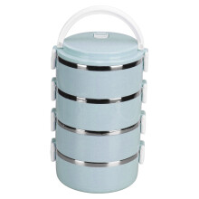 Fiambrera bento de acero inoxidable de cuatro capas, azul nórdico