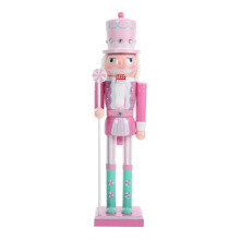Christmas Nutcracker Soldier 30cm Pink Wooden Figurine Festive Holiday Decoration for Tabletop