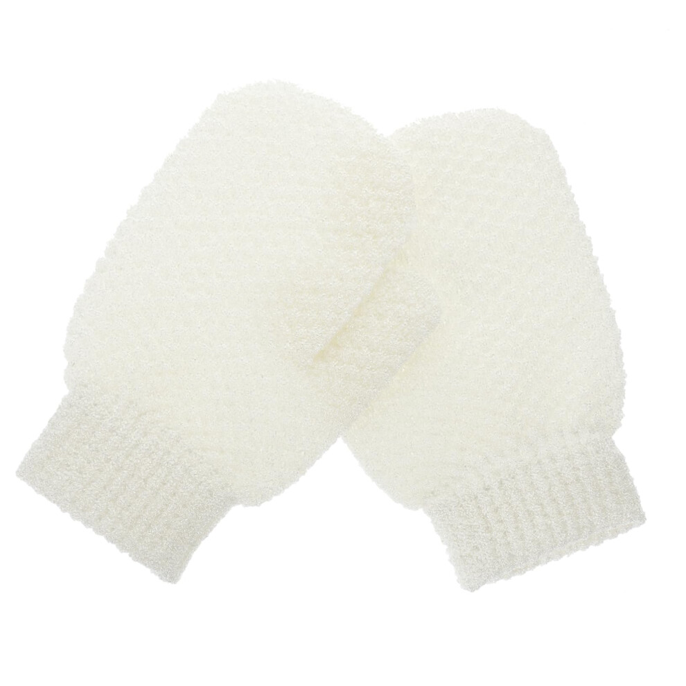 White Exfoliating Bath Gloves Doublesided Body Scrubbing Mitts With Nonslip Grip For Shower Spa