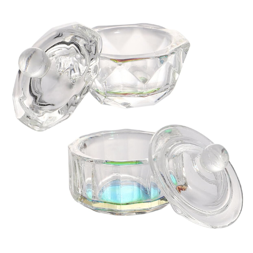 Crystal Nail Liquid Cup with SpillProof Lid, Durable Manicure Dappen Dish Set for Acrylic Nails